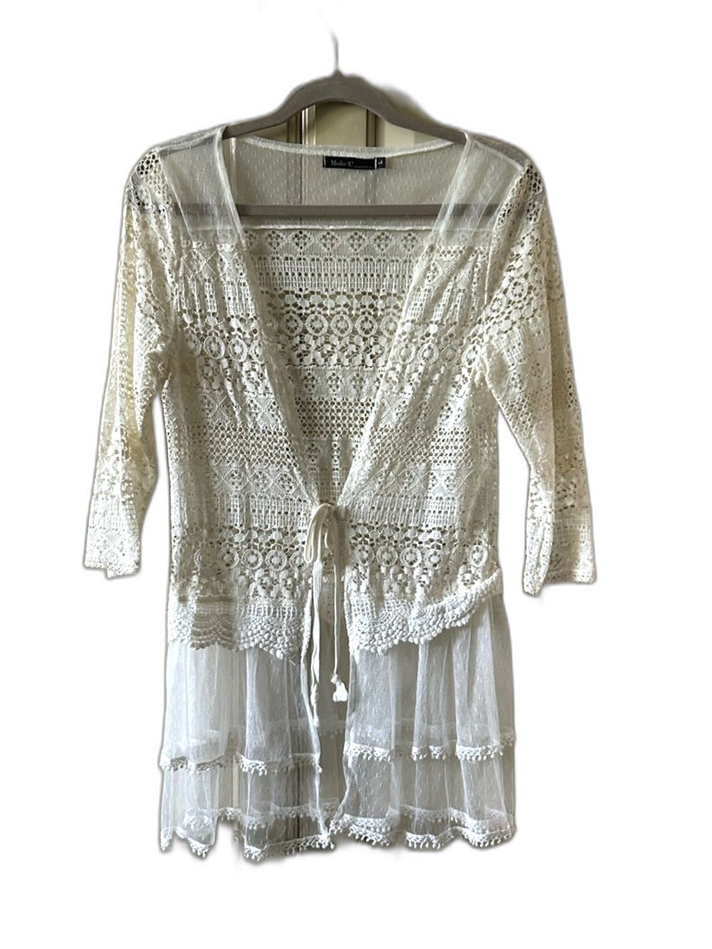 Molo Cream Sheer Crochet Tie-Front Cardigan - Size L